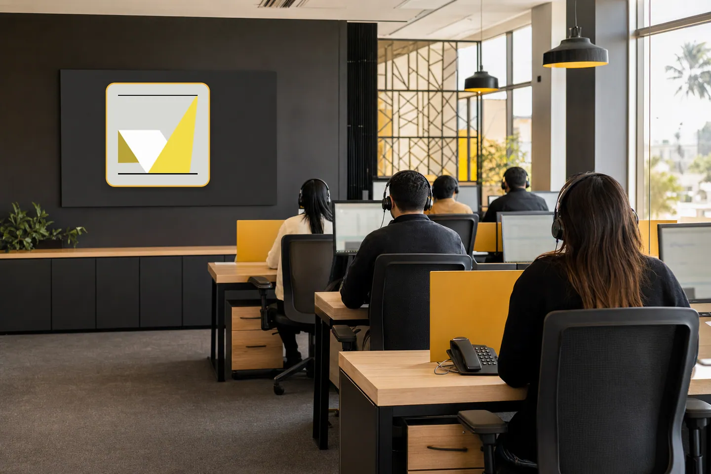 Illustrative Market Wave-branded operations environment with customer advisors working from behind